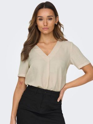 Top Divya manga corta beige