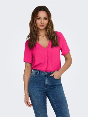 Top Divya manga corta fucsia